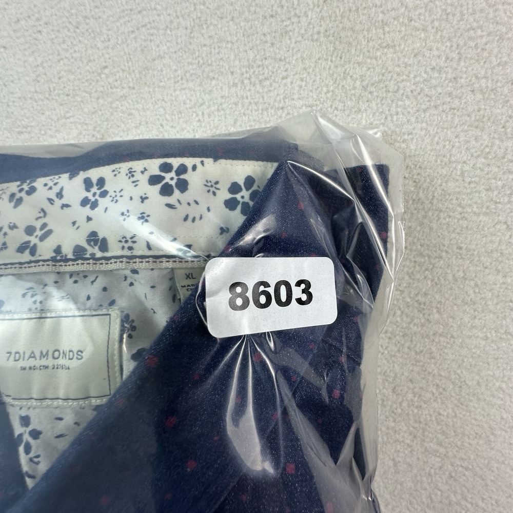 7 Diamonds Audio Tree Shirt Mens XL Blue Dots Stretch Denim Woven Button Up - Picture 14 of 14